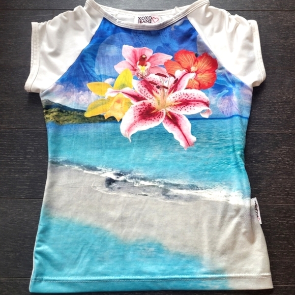 XOXO Jeans Hawaiian Floral T Shirt Women S - Picture 1 of 7